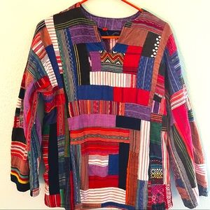 Vintage patchwork V-neck pullover tunic